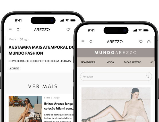 Aplicativo Arezzo em funcionamento.